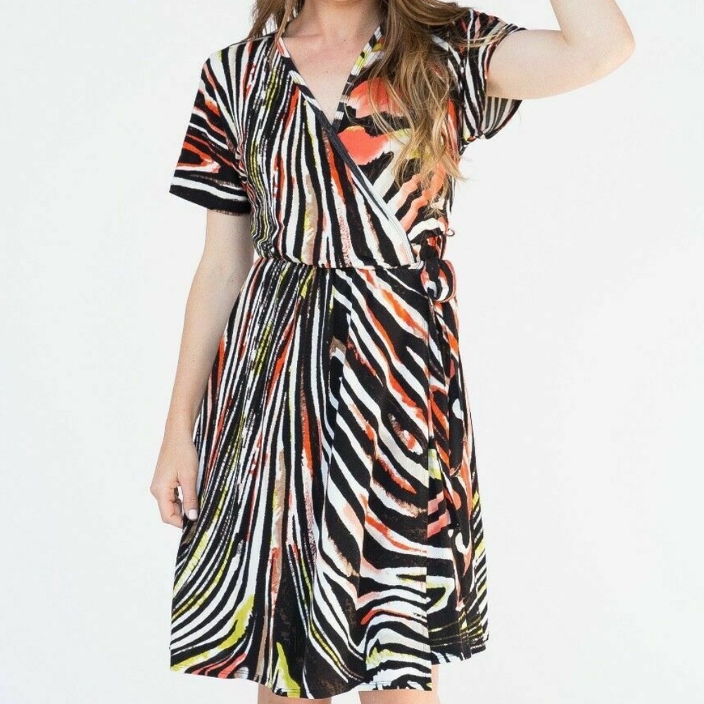 A&D WRAP DRESS CORAL FUSION ZEBRA PRINT XXL NWT